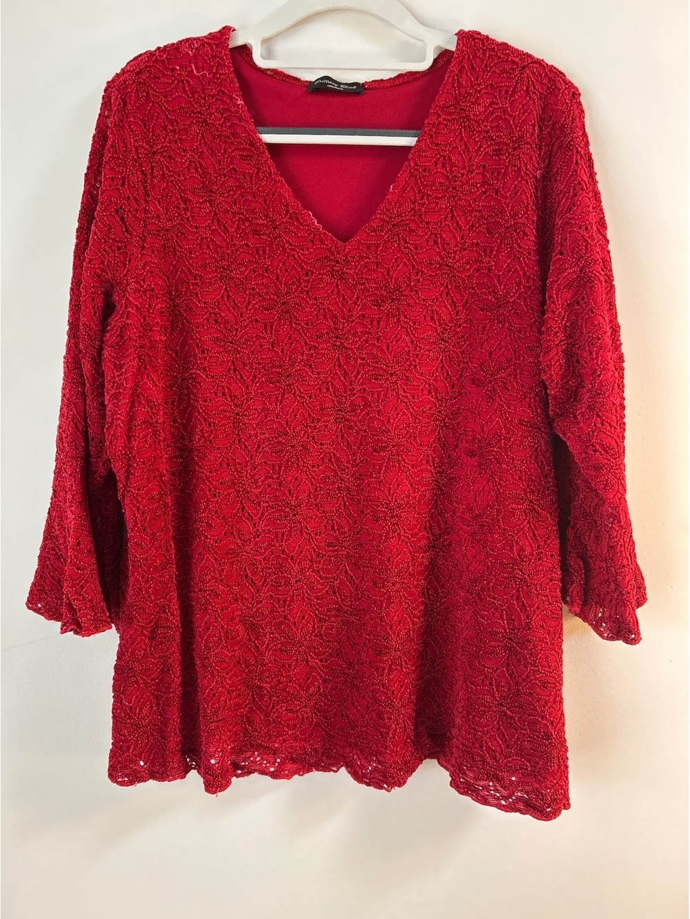 Brittany Black Women's Red Lace V-Neck Blouse Size 1X